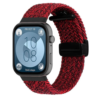 For Huawei Watch Fit 3 Replacement Braided Band Magnetic Buckle Watch Strap+Red