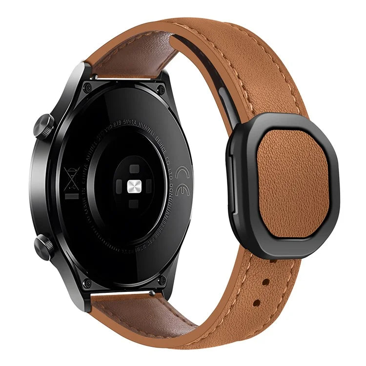 For Huawei / Samsung / Garmin Watch Band 20mm Magnetic Genuine Cow Leather Wrist Strap