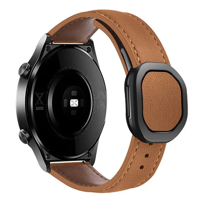 For Huawei / Samsung / Garmin Watch Band 20mm Magnetic Genuine Cow Leather Wrist Strap