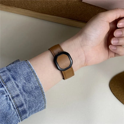 For Huawei / Samsung / Garmin Watch Band 20mm Magnetic Genuine Cow Leather Wrist Strap