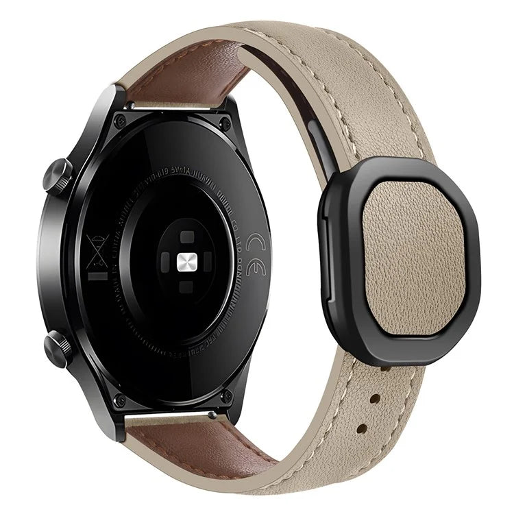 For Huawei / Samsung / Garmin Watch Band 20mm Magnetic Genuine Cow Leather Wrist Strap