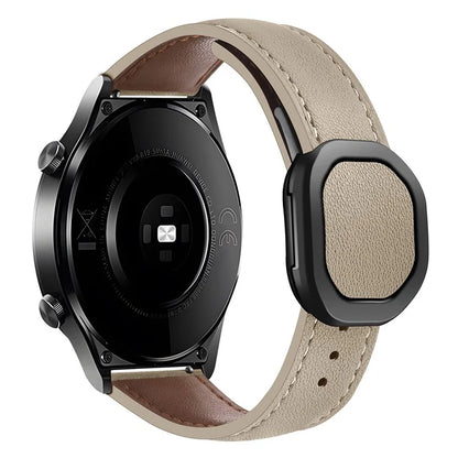 For Huawei / Samsung / Garmin Watch Band 20mm Magnetic Genuine Cow Leather Wrist Strap