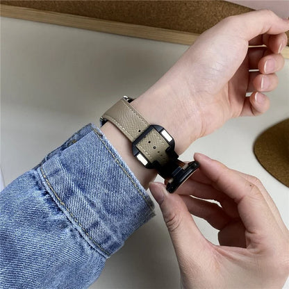 For Huawei / Samsung / Garmin Watch Band 20mm Magnetic Genuine Cow Leather Wrist Strap