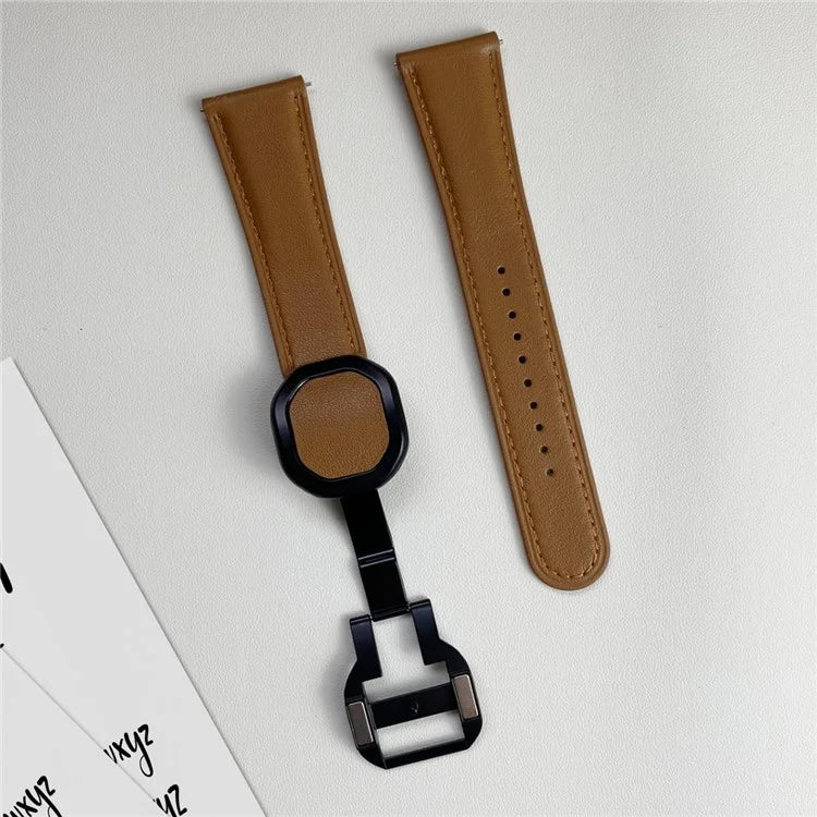For Huawei / Samsung / Garmin Watch Band 20mm Magnetic Genuine Cow Leather Wrist Strap