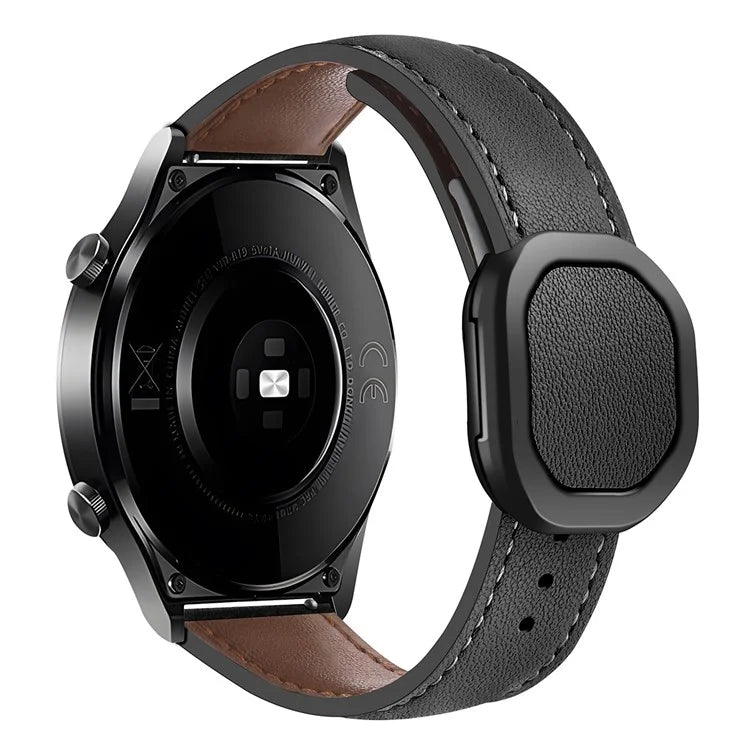 For Huawei / Samsung / Garmin Watch Band 20mm Magnetic Genuine Cow Leather Wrist Strap