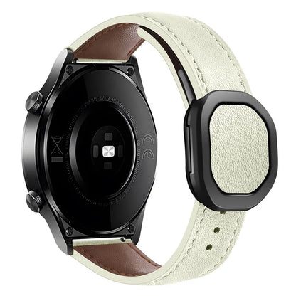 For Huawei / Samsung / Garmin Watch Band 20mm Magnetic Genuine Cow Leather Wrist Strap