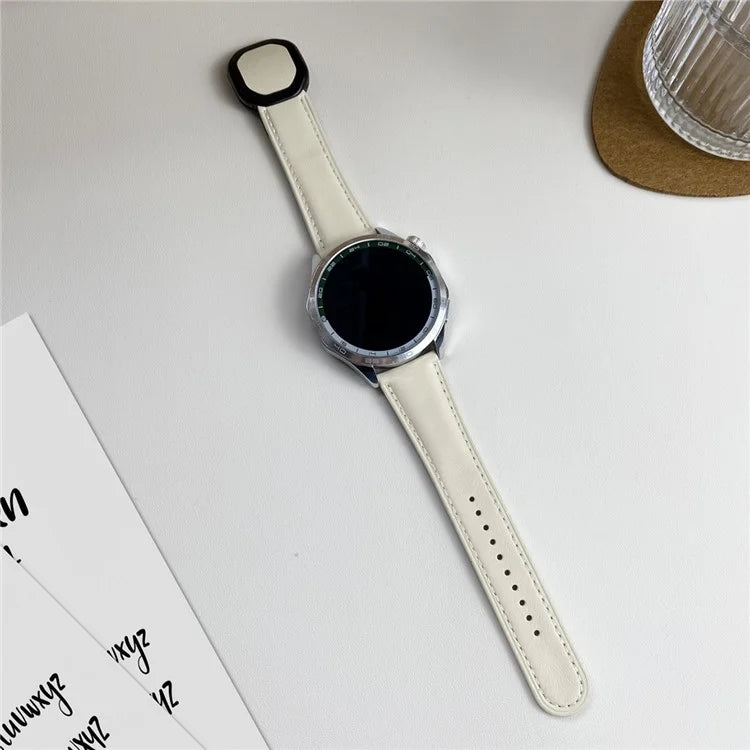 For Huawei / Samsung / Garmin Watch Band 20mm Magnetic Genuine Cow Leather Wrist Strap