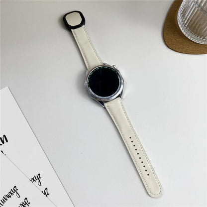 For Huawei / Samsung / Garmin Watch Band 20mm Magnetic Genuine Cow Leather Wrist Strap