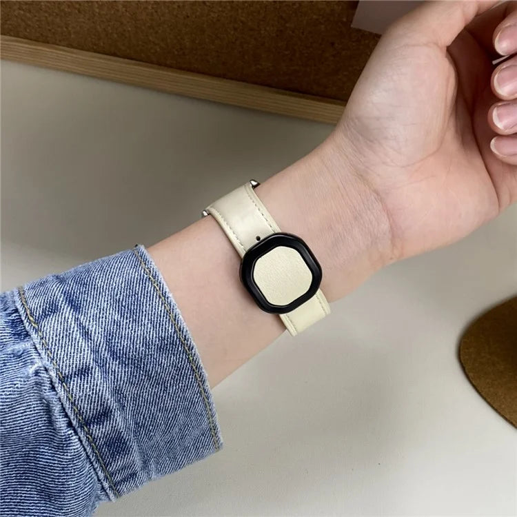 For Huawei / Samsung / Garmin Watch Band 20mm Magnetic Genuine Cow Leather Wrist Strap