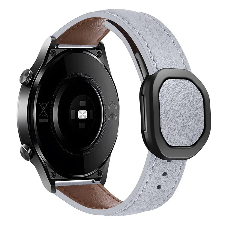 For Huawei / Samsung / Garmin Watch Band 20mm Magnetic Genuine Cow Leather Wrist Strap