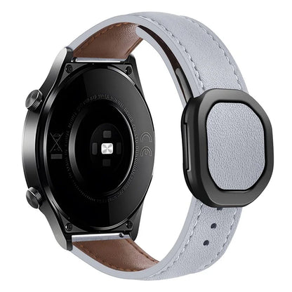 For Huawei / Samsung / Garmin Watch Band 20mm Magnetic Genuine Cow Leather Wrist Strap