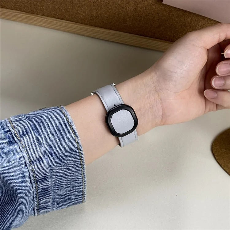 For Huawei / Samsung / Garmin Watch Band 20mm Magnetic Genuine Cow Leather Wrist Strap