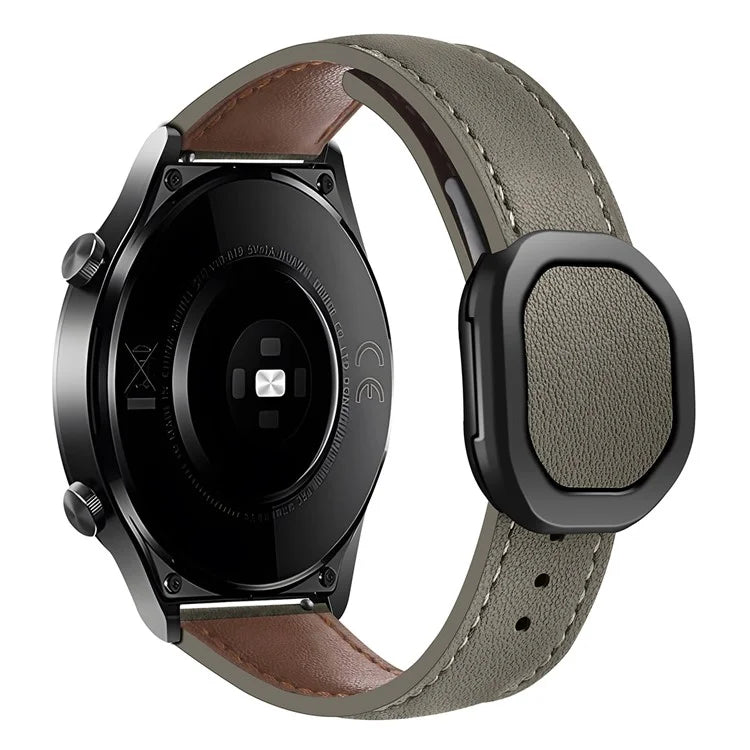 For Huawei / Samsung / Garmin Watch Band 20mm Magnetic Genuine Cow Leather Wrist Strap