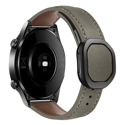 For Huawei / Samsung / Garmin Watch Band 20mm Magnetic Genuine Cow Leather Wrist Strap