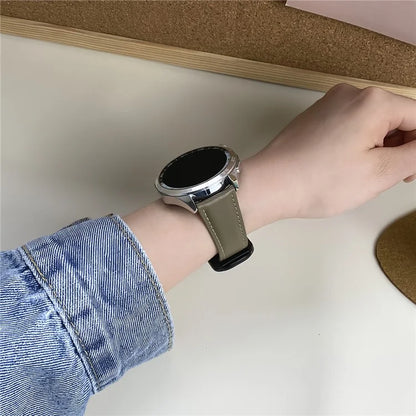 For Huawei / Samsung / Garmin Watch Band 20mm Magnetic Genuine Cow Leather Wrist Strap