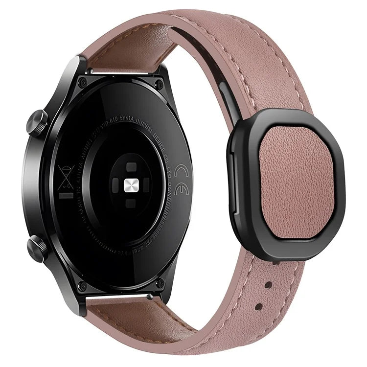 For Huawei / Samsung / Garmin Watch Band 20mm Magnetic Genuine Cow Leather Wrist Strap