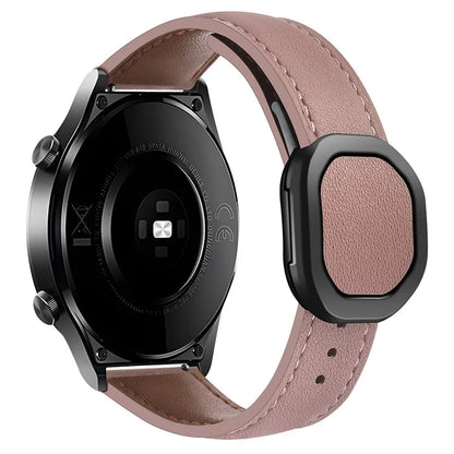For Huawei / Samsung / Garmin Watch Band 20mm Magnetic Genuine Cow Leather Wrist Strap