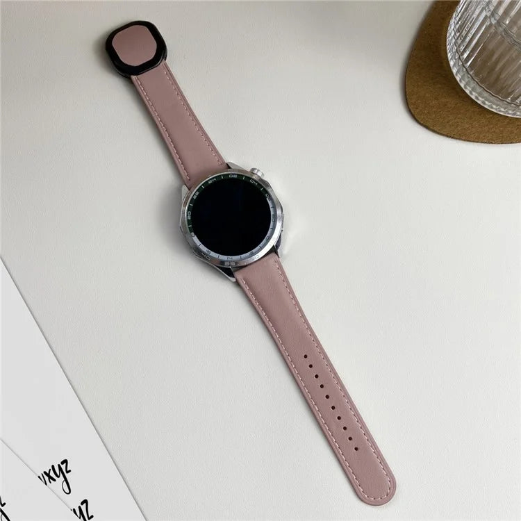 For Huawei / Samsung / Garmin Watch Band 20mm Magnetic Genuine Cow Leather Wrist Strap
