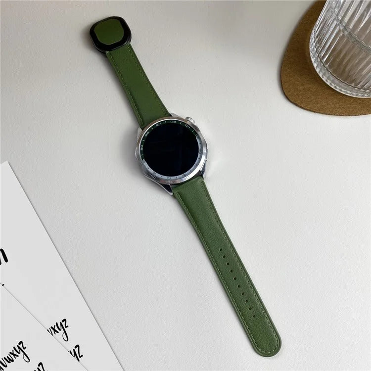 For Huawei / Samsung / Garmin Watch Band 20mm Magnetic Genuine Cow Leather Wrist Strap
