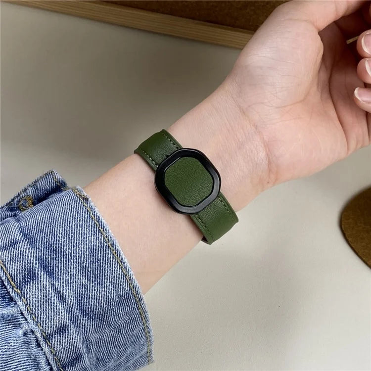 For Huawei / Samsung / Garmin Watch Band 20mm Magnetic Genuine Cow Leather Wrist Strap