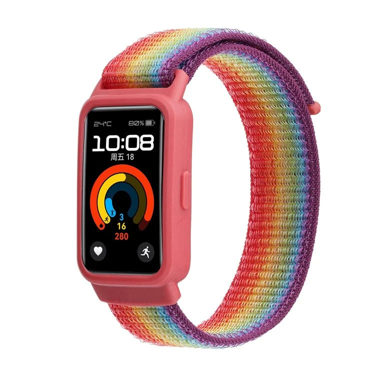For Huawei Band 8 / 9 Nylon Loop Watch Strap with Integrated TPU Protective Case