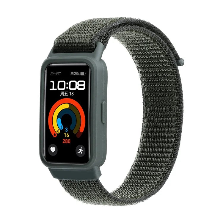 For Huawei Band 8 / 9 Nylon Loop Watch Strap with Integrated TPU Protective Case