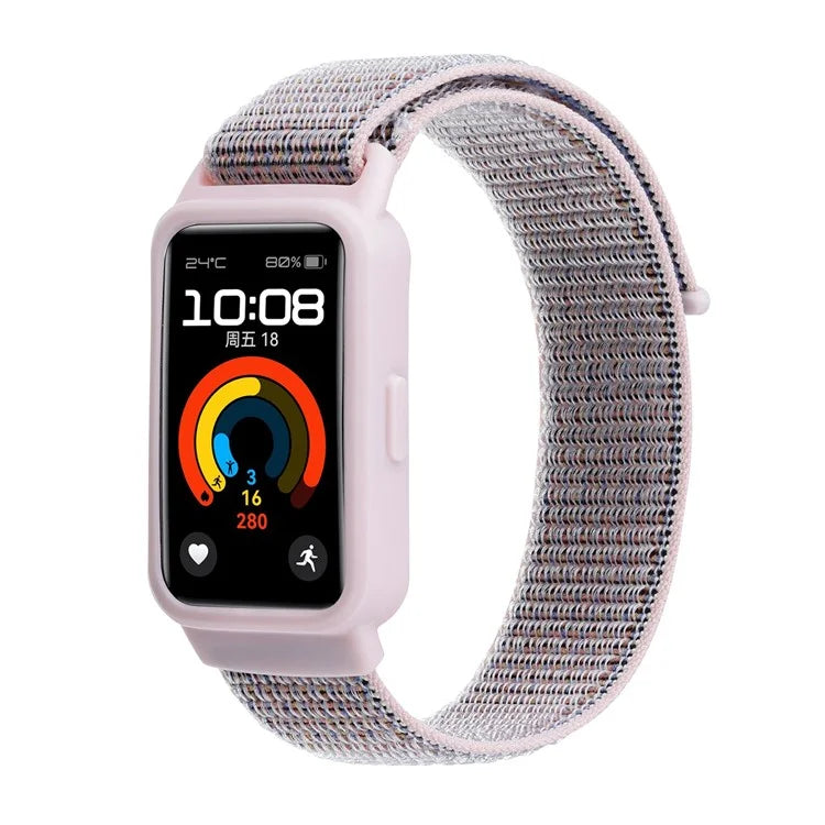 For Huawei Band 8 / 9 Nylon Loop Watch Strap with Integrated TPU Protective Case