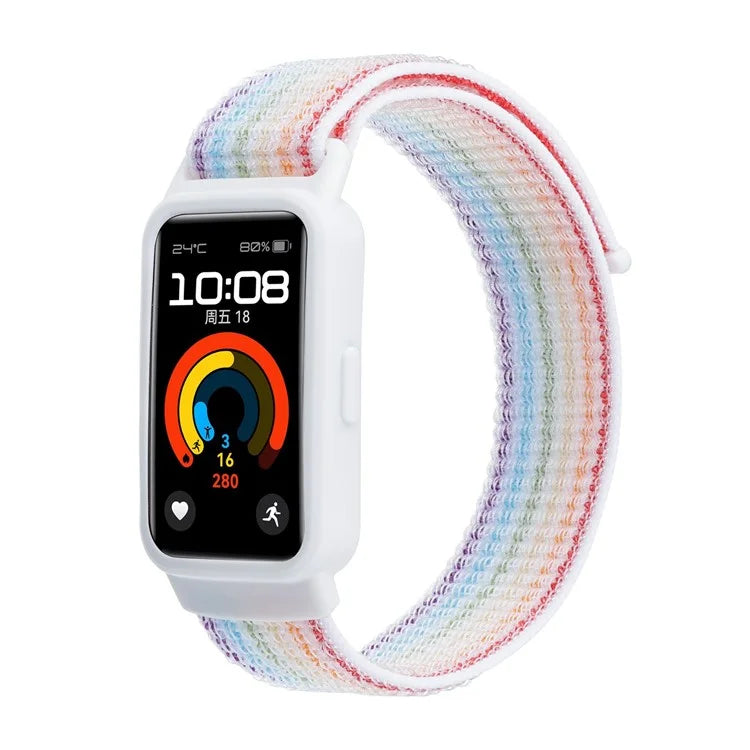 For Huawei Band 8 / 9 Nylon Loop Watch Strap with Integrated TPU Protective Case