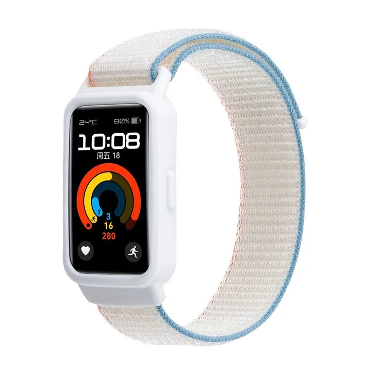 For Huawei Band 8 / 9 Nylon Loop Watch Strap with Integrated TPU Protective Case