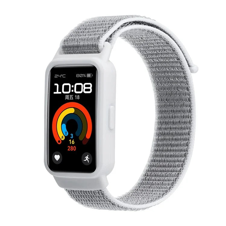 For Huawei Band 8 / 9 Nylon Loop Watch Strap with Integrated TPU Protective Case