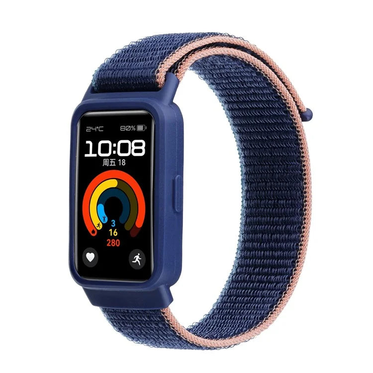 For Huawei Band 8 / 9 Nylon Loop Watch Strap with Integrated TPU Protective Case