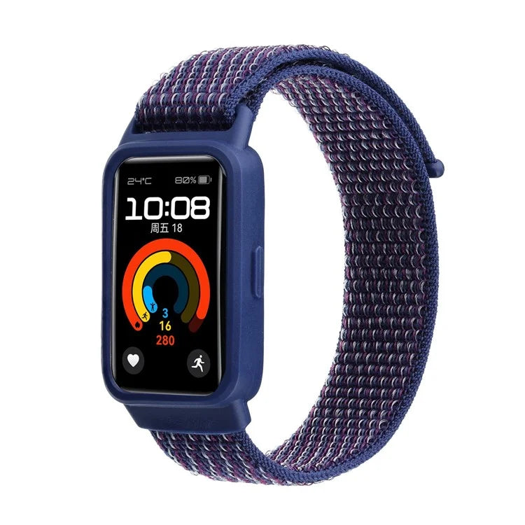 For Huawei Band 8 / 9 Nylon Loop Watch Strap with Integrated TPU Protective Case
