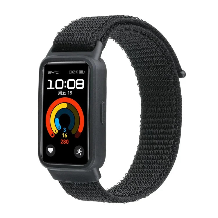 For Huawei Band 8 / 9 Nylon Loop Watch Strap with Integrated TPU Protective Case