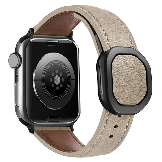 Genuine Cow Leather Strap for Apple Watch Series 9 8 7 41mm / 6 5 4 SE (2022) SE (2023) SE 40mm / 3 2 1 38mm Magnetic Buckle Wrist Band