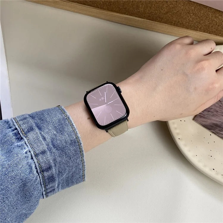 Genuine Cow Leather Strap for Apple Watch Series 9 8 7 41mm / 6 5 4 SE (2022) SE (2023) SE 40mm / 3 2 1 38mm Magnetic Buckle Wrist Band