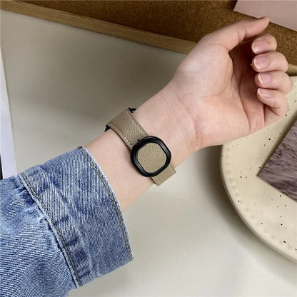Genuine Cow Leather Strap for Apple Watch Series 9 8 7 41mm / 6 5 4 SE (2022) SE (2023) SE 40mm / 3 2 1 38mm Magnetic Buckle Wrist Band