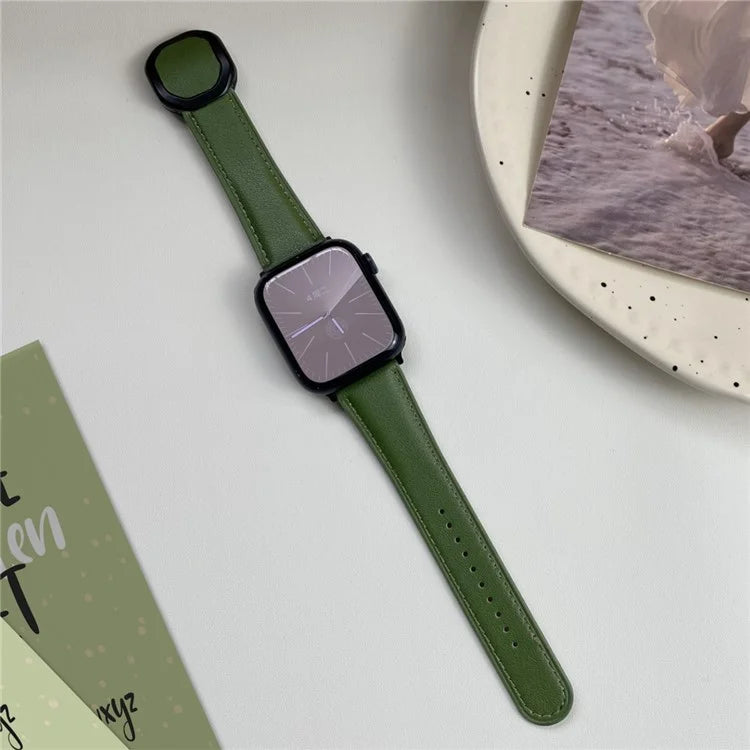 Genuine Cow Leather Strap for Apple Watch Series 9 8 7 41mm / 6 5 4 SE (2022) SE (2023) SE 40mm / 3 2 1 38mm Magnetic Buckle Wrist Band