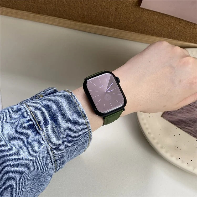 Genuine Cow Leather Strap for Apple Watch Series 9 8 7 41mm / 6 5 4 SE (2022) SE (2023) SE 40mm / 3 2 1 38mm Magnetic Buckle Wrist Band