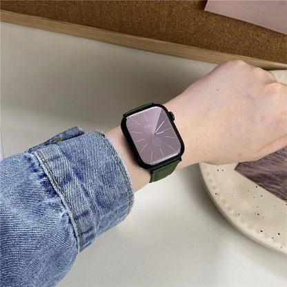 Genuine Cow Leather Strap for Apple Watch Series 9 8 7 41mm / 6 5 4 SE (2022) SE (2023) SE 40mm / 3 2 1 38mm Magnetic Buckle Wrist Band