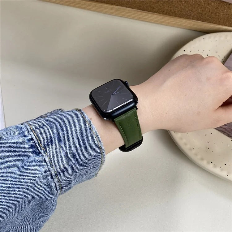 Genuine Cow Leather Strap for Apple Watch Series 9 8 7 41mm / 6 5 4 SE (2022) SE (2023) SE 40mm / 3 2 1 38mm Magnetic Buckle Wrist Band