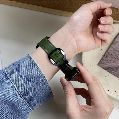 Genuine Cow Leather Strap for Apple Watch Series 9 8 7 41mm / 6 5 4 SE (2022) SE (2023) SE 40mm / 3 2 1 38mm Magnetic Buckle Wrist Band