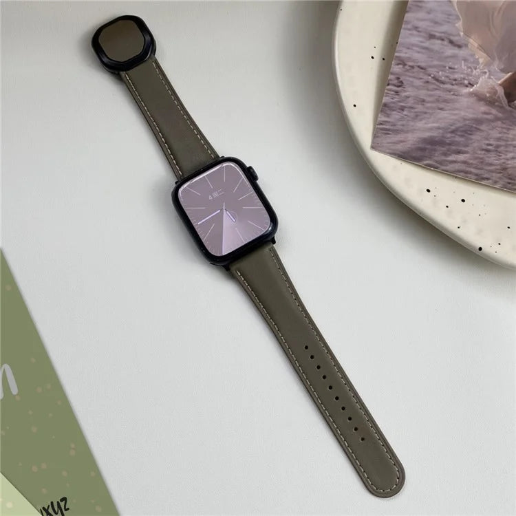 Genuine Cow Leather Strap for Apple Watch Series 9 8 7 41mm / 6 5 4 SE (2022) SE (2023) SE 40mm / 3 2 1 38mm Magnetic Buckle Wrist Band