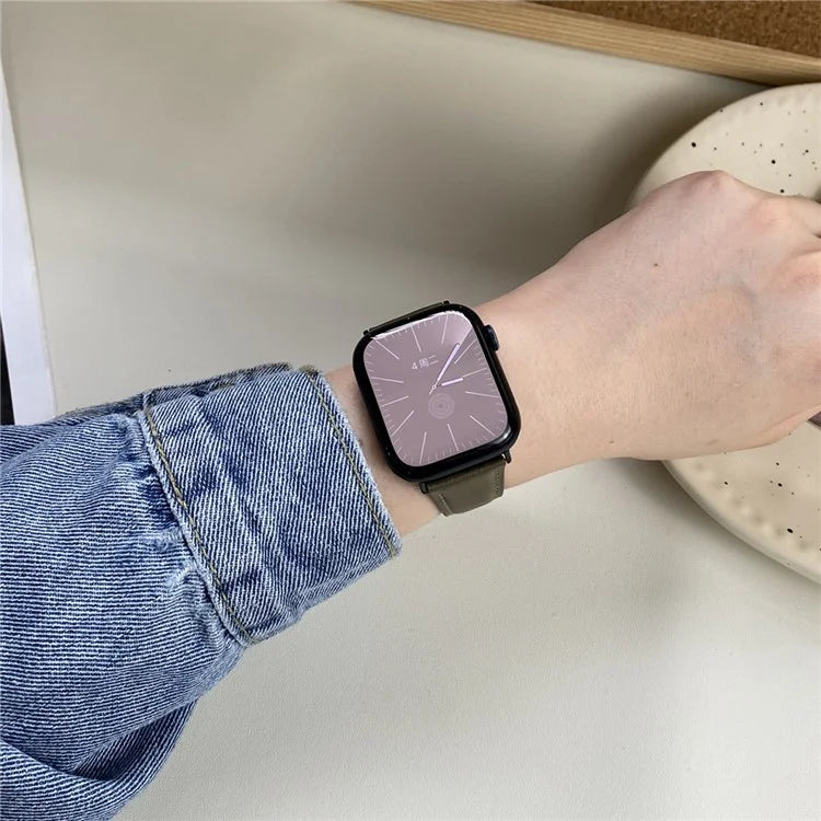 Genuine Cow Leather Strap for Apple Watch Series 9 8 7 41mm / 6 5 4 SE (2022) SE (2023) SE 40mm / 3 2 1 38mm Magnetic Buckle Wrist Band