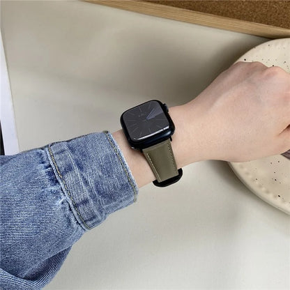 Genuine Cow Leather Strap for Apple Watch Series 9 8 7 41mm / 6 5 4 SE (2022) SE (2023) SE 40mm / 3 2 1 38mm Magnetic Buckle Wrist Band