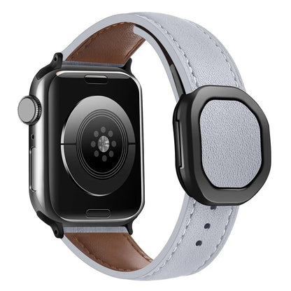 Genuine Cow Leather Strap for Apple Watch Series 9 8 7 41mm / 6 5 4 SE (2022) SE (2023) SE 40mm / 3 2 1 38mm Magnetic Buckle Wrist Band