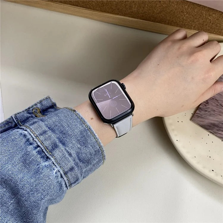 Genuine Cow Leather Strap for Apple Watch Series 9 8 7 41mm / 6 5 4 SE (2022) SE (2023) SE 40mm / 3 2 1 38mm Magnetic Buckle Wrist Band