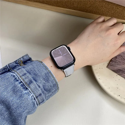 Genuine Cow Leather Strap for Apple Watch Series 9 8 7 41mm / 6 5 4 SE (2022) SE (2023) SE 40mm / 3 2 1 38mm Magnetic Buckle Wrist Band