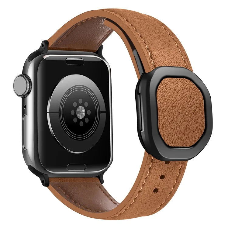 Genuine Cow Leather Strap for Apple Watch Series 9 8 7 41mm / 6 5 4 SE (2022) SE (2023) SE 40mm / 3 2 1 38mm Magnetic Buckle Wrist Band