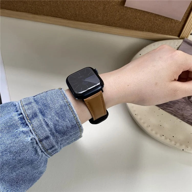 Genuine Cow Leather Strap for Apple Watch Series 9 8 7 41mm / 6 5 4 SE (2022) SE (2023) SE 40mm / 3 2 1 38mm Magnetic Buckle Wrist Band