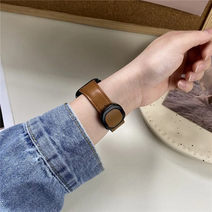 Genuine Cow Leather Strap for Apple Watch Series 9 8 7 41mm / 6 5 4 SE (2022) SE (2023) SE 40mm / 3 2 1 38mm Magnetic Buckle Wrist Band